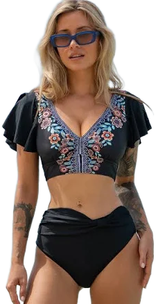 V Neck Flower Print Bikini Set