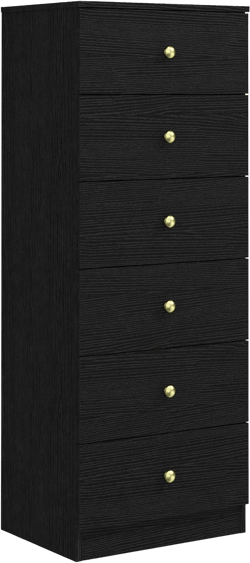 Modern 6 Drawer Vertical Dresser, Wood Tall Chest of Drawers N Arrow Storage Organizer with Wide Drawers & Metal Gold Handles for Bedroom, Living Room, Office, Hallway, Entryway (Black)