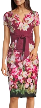Adrianna Papell Women's Floral-Print Tie-Front Sheath Dress