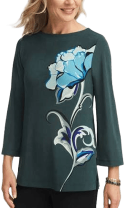 Women's Chico's Travelers Artisinal Boatneck Tunic in Darkest Spruce