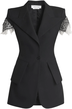 Alexander McQueen Women's Lace-Trim Single-Breasted Wool Gabardine Jacket