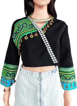 Tribal Embroidered Hmong Crop Top with Coins