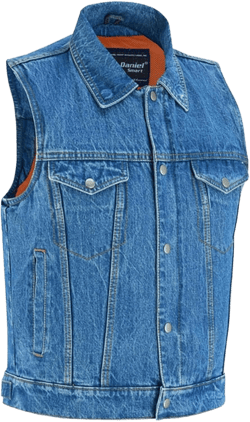 Daniel Smart Sleeveless Denim Biker Vest for Men Unique Raw Blue & Black Jean Vest with Snap Closure & Multiple Carry Pockets
