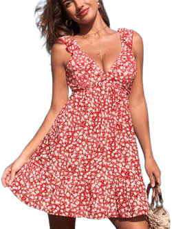 Cupshe Crimson Bloom Floral Mini Dress with Pockets