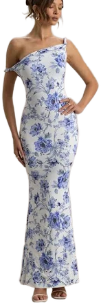 Lita Monochrome Floral Print Twisted Asymmetric Maxi Dress