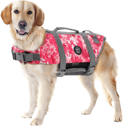 EMUST Dog Life Vests, Adjustable Pet Life Jacket with Rescue Handle, Dog Flotation Vest for Small/Medium/Large Dogs, XS, NewPinkCamouflage