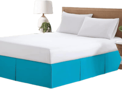 King Size Bed Skirt Turquoise Box Pleat Bedskirt with 18" Drop Length- Pure Cotton 600 TC Premium Finish with Split Corner, Light Weight, Cooling Bed Skirt
