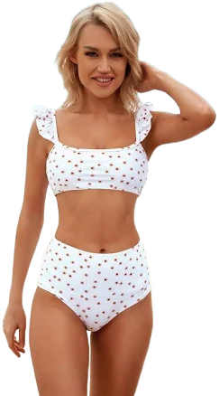 Ruffle Strap Square Neckline High Waist Bikini Set