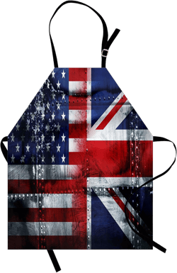 Ambesonne Union Jack Apron, Grunge Industrial Themed Composition of UK and USA Flags Vintage Print, Unisex Kitchen Bib with Adjustable Neck for Cooking Gardening, Adult Size, Navy Blue