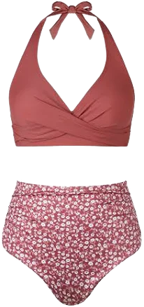 Women's Cupshe Brown Twist Bikini Top & Ditsy High-Waisted Bottoms Set