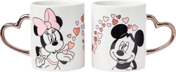 Silver Buffalo Minnie Blowing Kiss to Mickey with Hearts Gold Heart Shaped Handle 2 Pack Ceramic Mug Set, 14 Ounces Minnie & Mickey Blowing Kiss 2 Count (Pack of 1)