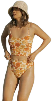 Geode Swimwear Retro Floral Longline Bikini Top