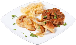 Beef Goulash with 5 Pierogies