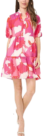 MSK Women's Floral Printed Tiered Short Babydoll Dress