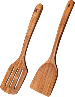 Wooden Spatulas for Cooking Non-Stick Kitchen Pan Toolset 2 PCS Set, Natural Teak Kitchen Utensils,Smooth Finish Utensils Fried Spatula,Turner Non-Stick Wooden Cooking Utensils 2 Piece Set