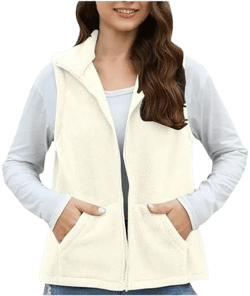 Women's Fuzzy Sherpa Fleece Zip Up Vest with Pockets