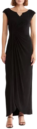 Connected Apparel Women's Crystal Notch Side Ruched Gown