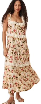 ASOS DESIGN Lace Insert Ruffle Tiered Maxi Swing Dress