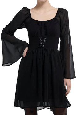 Cosmic Aura Lace-Up Bell Sleeve Dress
