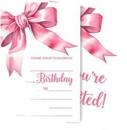 Pink Bow Birthday Invitations, Cute Pink Birthday Invites, 20 Birthday Party Invite Cards with Envelopes, Funny Happy Birthday Cards for Kids Girls Wedding Party, 4" x 6"-A03 PINK-1