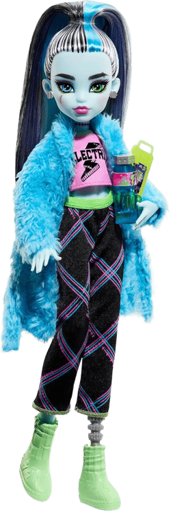 Monster High Creepover Party Doll, Frankie Stein with Pet Dog Watzie, Sleepover Clothes & Accessories like Pillow & Furry Robe
