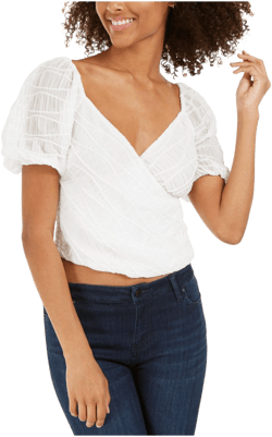 Lucy Paris Womens White Sheer Short Sleeve V Neck Top