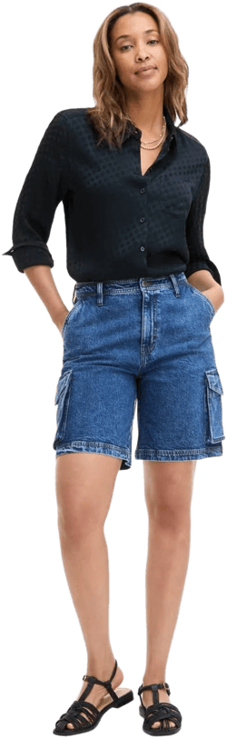 On 34th Women's High-Rise Cargo Bermuda Jean Shorts