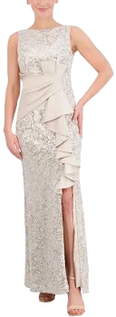 Eliza J Women's Sequin Ruffle Sleeveless Lace Trumpet Gown