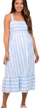 Stripe Back Ribbon Tie Maternity Midi Dress