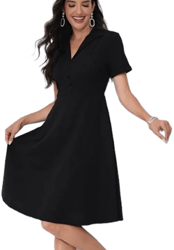 Women's Allegra K Vintage Flat Collar Solid Color Short Sleeve Fit and Flare Midi Dress