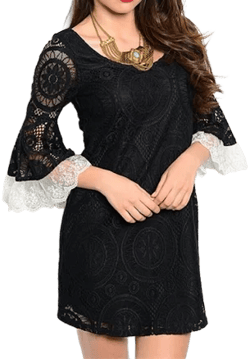 Sexy "black" Bell Flare Sleeves White Trim Lace Party/evening