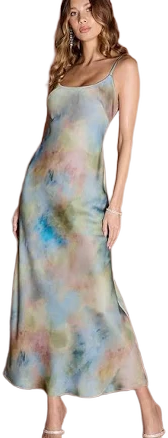 Azazie Maxi Column Wedding Guest Formal Semi-Formal Sleeveless Plunging Print Watercolor Maxi