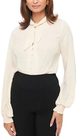 Unique Vintage Blouson Sleeve Bow Neck Top