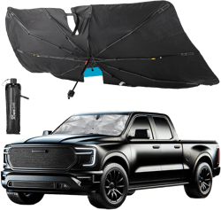 BIRDROCK HOME Car Windshield Sun Shade Umbrella - Foldable Cover UV Block for Front Window, Sunshield for SUV, Truck & Sedan, Protect Interior from Sun, Heat, & Wind - Extra Large - Black & Silver