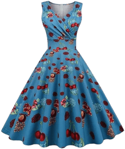 Vintage 1950s Sleeveless Flounced Floral Print Midi Cocktail Dress