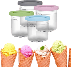 4 Pcs Ice Cream Pints Containers and Lids, 16oz Cups Compatible with NC301 NC300 NC299AMZ Series Creami Ice Cream Makers, Ice Cream Storage Containers, Homemade Ice Cream, BPA-Free, Dishwasher Safe