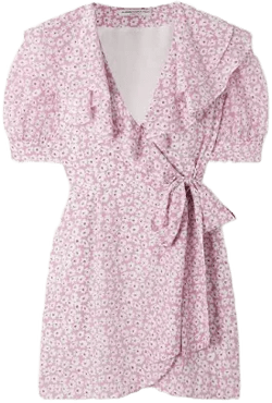 Alessandra Rich Ruffled Silk-Georgette Mini Wrap Dress