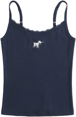 Hollister Women's Lace Trim Dog Graphic Tank
