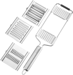 Multifunctional 3-in-1 Handheld Cheese Grater, Stainless Steel Julienne Slicer Vegetable Cutter and Grater, Durable, Dishwasher Safe, Easy To Use and Clean - Essential Kitchen Gadgets.