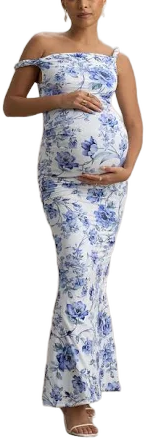 Lita Blue Twisted Asymmetric Maternity Maxi Dress