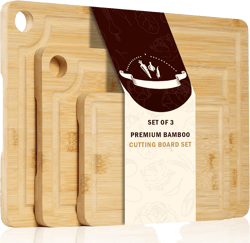 Sentk 3Pcs Bamboo Cutting Board Set, 1.5 CM Bamboo Cutting Boards for Kitchen in 3 Sizes, Cutting Boards with Juice Grooves, Side Handles & Hanging Holes, Wood Cutting Board for Meat & Vegetables