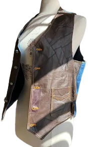70s Patchwork Leather Denim Vest