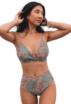 Women Cupshe Floral Wrapped Bikini Top & High-Waisted Bottoms Set