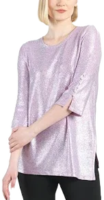 Glitter Foil Pearl Cuff Asymmetrical Reverse Hi-Low Tunic