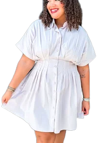 Button-Front Pleated Tunic Shirt Dress