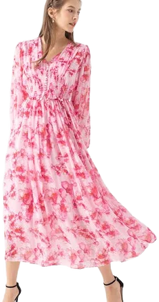 Delicate Floral Shirred Maxi Dress