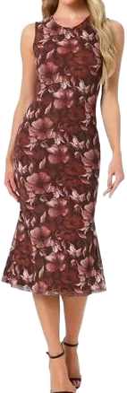 Sleeveless Mesh Floral Bodycon Midi Dress