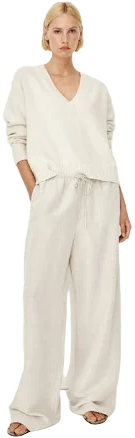 H&M Ladies Linen-Blend Straight Trousers