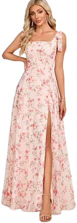 JJ's House Dress 2025 Blush Rose Blooms Sleeveless Long Square A-line Chiffon