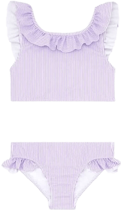 girls Minnow Lavender Stripe Ruffle Neck Bikini